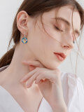 wholesale 925 Sterling Silver Round Blue Crystal Star with Wings and Circle Pendant Drop Earrings-0-5