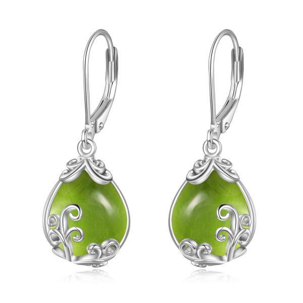 Sterling Silver Green Peridot Teardrop Drop Dangle Earrings-0