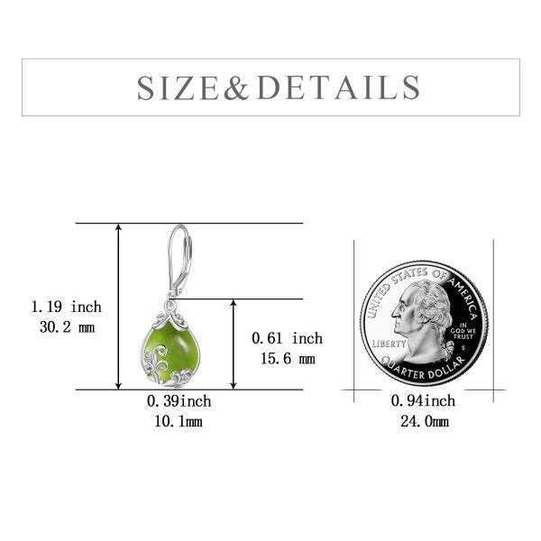 Sterling Silver Green Peridot Teardrop Drop Dangle Earrings-1