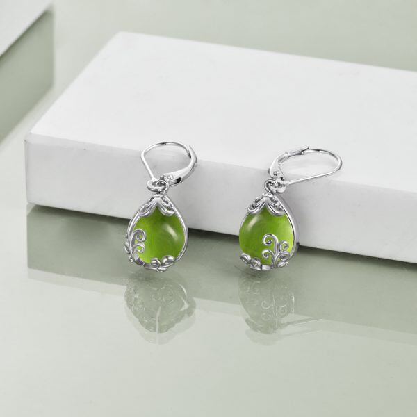 Sterling Silver Green Peridot Teardrop Drop Dangle Earrings-3