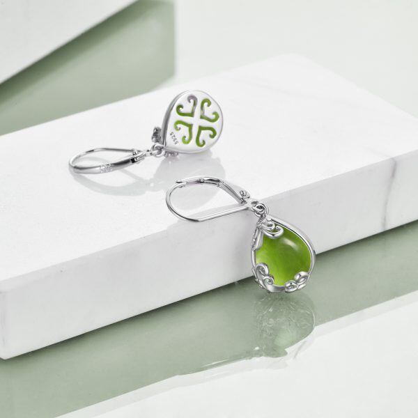 Sterling Silver Green Peridot Teardrop Drop Dangle Earrings-4