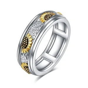 Sterling Silver Sunflower Flower Spinner Rings-0