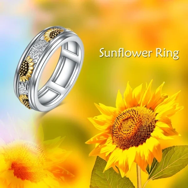 Sterling Silver Sunflower Flower Spinner Rings-2