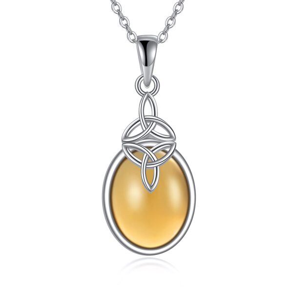 Sterling Silver Amber Celtic Pendant Necklace-0