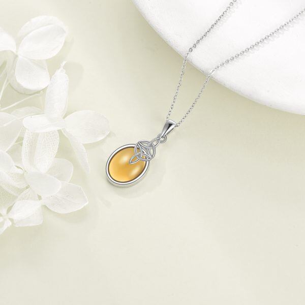 Sterling Silver Amber Celtic Pendant Necklace-2