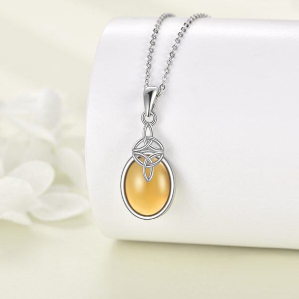 Sterling Silver Amber Celtic Pendant Necklace-3