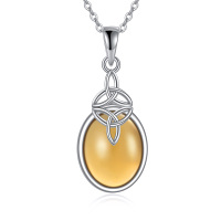 wholesale 925 Sterling Silver Oval Amber Celtic Knot Pendant Necklaces  for Her- Rhodium Plated