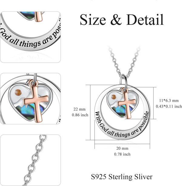 Sterling Silver "With God All Things Are Possible" Cross Abalone Pendant Necklace-1