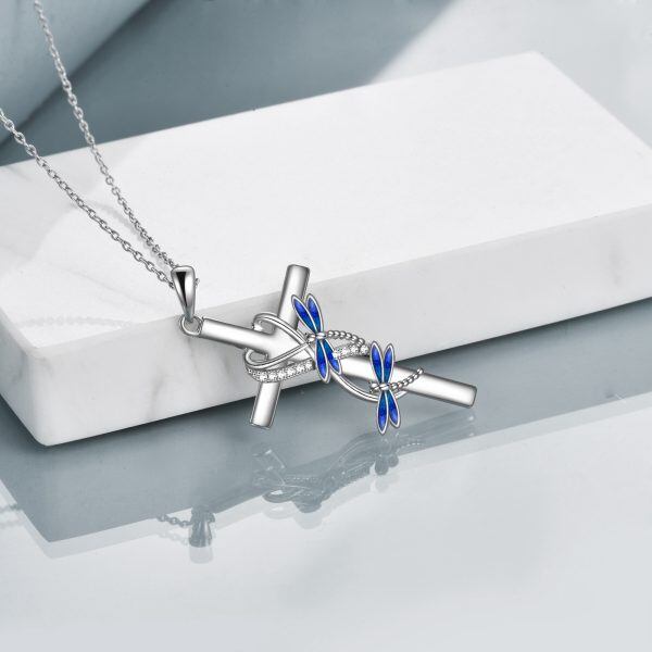 Sterling Silver Dragonfly Cross Pendant Necklaces-2