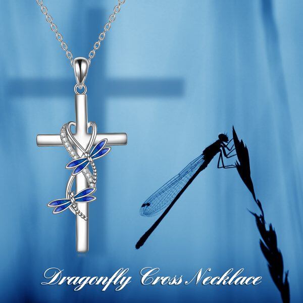 Sterling Silver Dragonfly Cross Pendant Necklaces-4