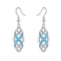 wholesale 925 Sterling Silver Blue Opal Celtic Knot Drop Earrings - Irish Vintage  for Her- Rhodium Plated