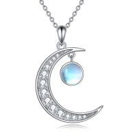 wholesale 925 Sterling Silver Blue Moonstone Crescent Moon Pendant Necklace for Women and Girls- Rhodium Plated