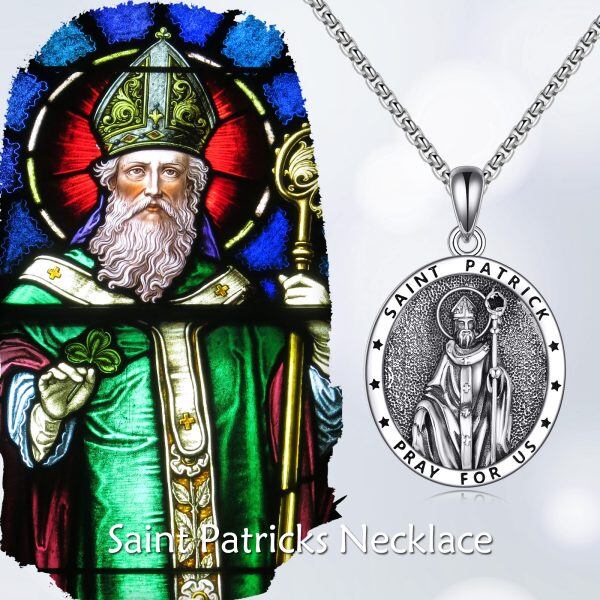 Sterling Silver St Patrick Pendant Necklaces With Stainless Steel Chain-2