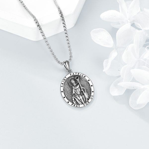 Sterling Silver St Patrick Pendant Necklaces With Stainless Steel Chain-5