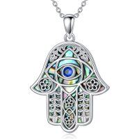 wholesale 925 Sterling Silver Abalone Shell Hamsa Evil Eye Pendant Necklace for Women- Rhodium Plated