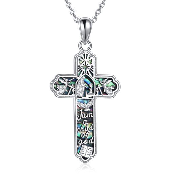 Sterling Silver Children's Baptism Pendant Necklaces With Abalone Shell-0