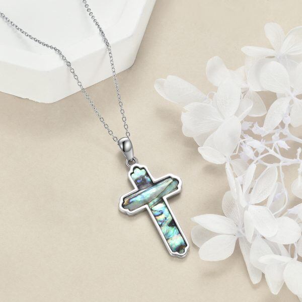 Sterling Silver Children's Baptism Pendant Necklaces With Abalone Shell-3