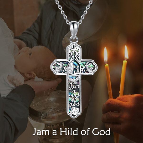 Sterling Silver Children's Baptism Pendant Necklaces With Abalone Shell-4