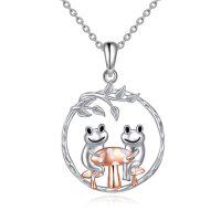 wholesale 925 Sterling Silver Frogs on Mushroom Pendant Necklace for Women- rhodium