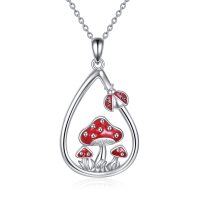 wholesale 925 Sterling Silver Red Enamel Ladybug & Mushroom Teardrop Pendant Necklace for Women- Rhodium Plated