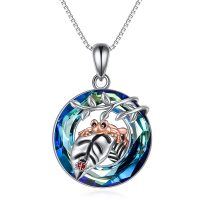 wholesale 925 Sterling Silver Round Blue Crystal Frog Pendant Necklace for Women- rhodium