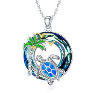 Sterling Silver Sea Turtle Crystal Pendant Necklaces-0