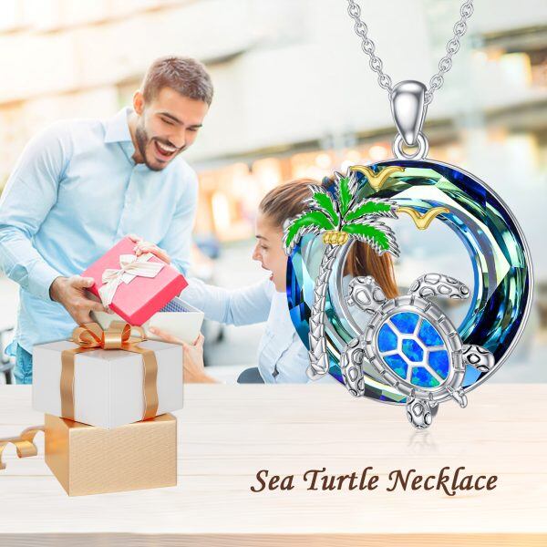 Sterling Silver Sea Turtle Crystal Pendant Necklaces-2