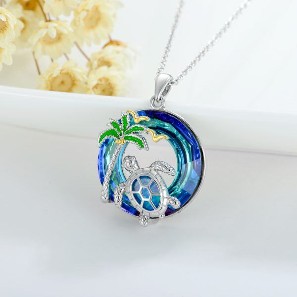 Sterling Silver Sea Turtle Crystal Pendant Necklaces-4