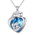 wholesale 925 Sterling Silver Heart-Shaped Blue Crystal Mother & Child Pendant Necklace for Women's s-0-0