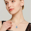 wholesale 925 Sterling Silver Heart-Shaped Blue Crystal Mother & Child Pendant Necklace for Women's s-0-3