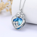 wholesale 925 Sterling Silver Heart-Shaped Blue Crystal Mother & Child Pendant Necklace for Women's s-0-4