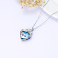 wholesale 925 Sterling Silver Heart-Shaped Blue Crystal Mother & Child Pendant Necklace for Women's s-0-5