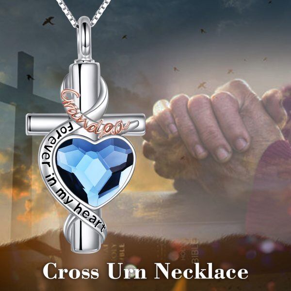 Sterling Silver Cross Crystal Urn Necklace In Memory Of Grandpa-2