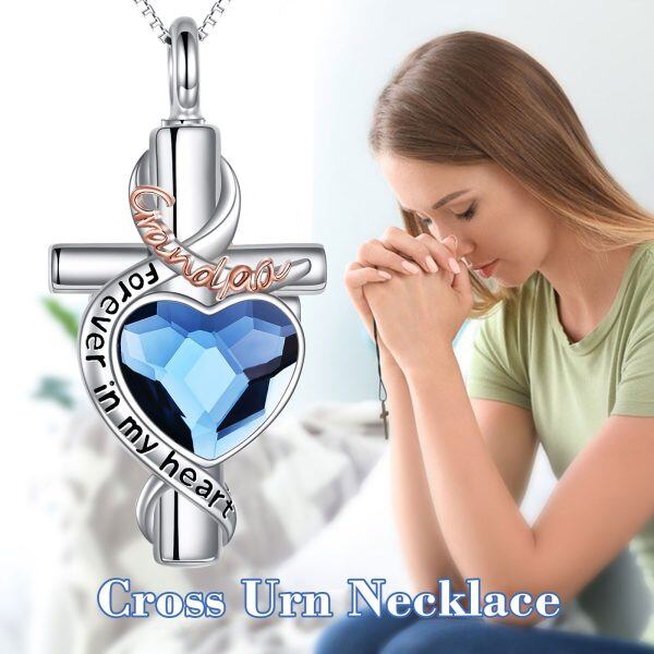 Sterling Silver Cross Crystal Urn Necklace In Memory Of Grandpa-3