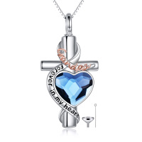 wholesale 925 Sterling Silver Heart-Shaped Crystal Cremation Keepsake Pendant Necklace with Funnel and Fill Tool - Memorial Jewelry for Women- Two Tone
