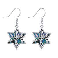 wholesale 925 Sterling Silver Abalone Shell Tree of Life Star Dangle Earrings for Women- Rhodium Plated