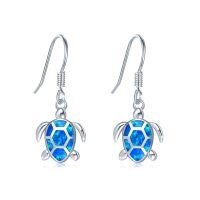 wholesale 925 Sterling Silver Blue Fire Opal Sea Turtle Drop Earring Gift for Women- Rhodium Plated