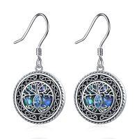 wholesale 925 Sterling Silver Abalone Shell Tree of Life Dangle Earrings for Women- Oxidized/Oxidised