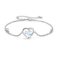 wholesale 925 Sterling Silver White Fire Opal & Turquoise Heart I love you Charm Bracelet for Women Girls - Rhodium Plated