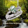 wholesale 14K Solid Gold Moss Agate Leaf Ring Set Vintage Bridal Wedding Rings-0-0