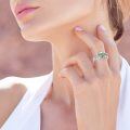 wholesale 14K Solid Gold Moss Agate Leaf Ring Set Vintage Bridal Wedding Rings-0-1