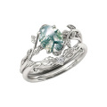 wholesale 14K Solid Gold Moss Agate Leaf Ring Set Vintage Bridal Wedding Rings-0-2