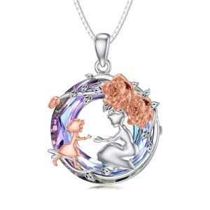 Sterling Silver Mother Daughter Pendant Necklaces With Crystal-0