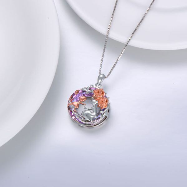 Sterling Silver Mother Daughter Pendant Necklaces With Crystal-3