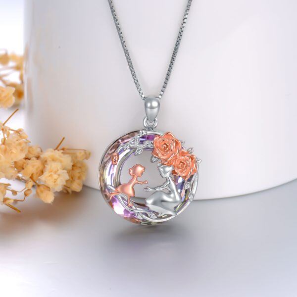 Sterling Silver Mother Daughter Pendant Necklaces With Crystal-4