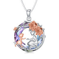 wholesale 925 Sterling Silver Round Crystal Rose Flower Mother Daughter Necklace Jewelry- Two Tone