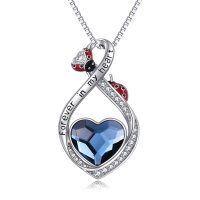 wholesale 925 Sterling Silver Ladybug Heart Shape Blue Crystal Memorial Keepsake Pendant Necklace- Rhodium Plated