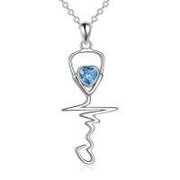 wholesale 925 Sterling Silver Heartbeat Pendant Necklace with Blue Crystal - Nurse Doctor Gifts for Women- Sliver Plated