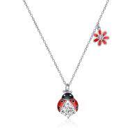 wholesale 925 Sterling Silver Ladybug Flower Charm Necklace for Women- Sliver Plated