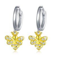 wholesale 925 Sterling Silver Gold Plated Honeybee Crystal Hoop Drop Dangle Earring Set for Women Gifts- Two Tone